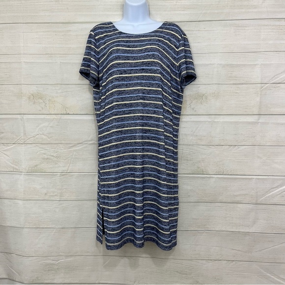T by Talbots Blue Stripe Short Sleeve Knit Dress - Picture 1 of 10
